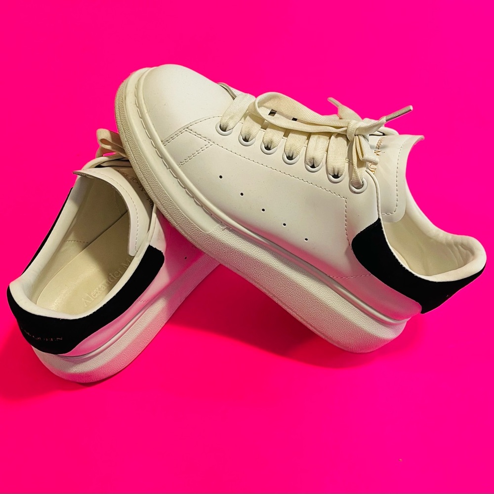Alexander McQueen Women’s Oversized Smooth White Leather Sneakers Size 40.5 D